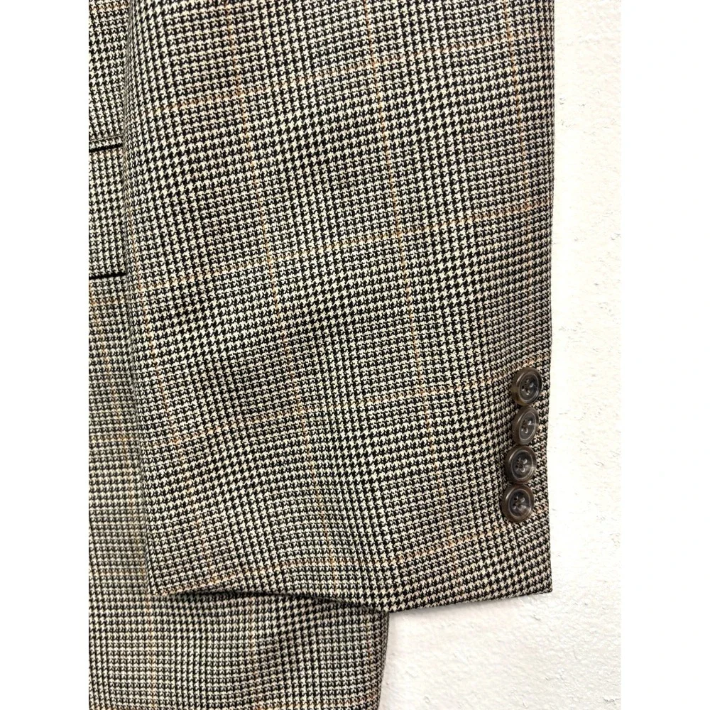 Hickey Freeman 48L Beige Houndstooth Windowpane Madison Blazer Jacket Sport Coat